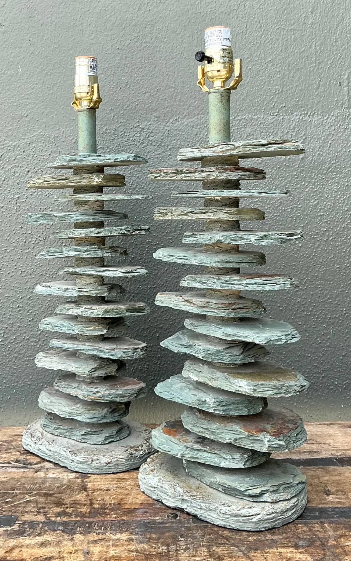 Vintage Stacked Stone Table Lamps - Pair — additional photo 4