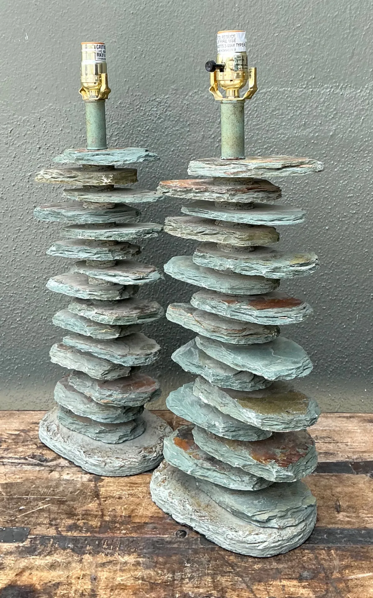 Vintage Stacked Stone Table Lamps - Pair — additional photo 2
