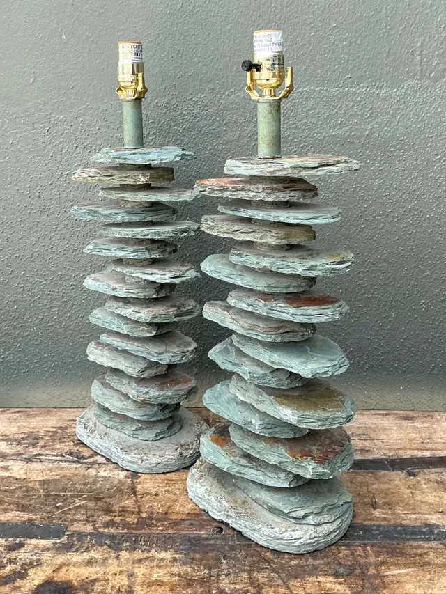 Vintage Stacked Stone Table Lamps - Pair — additional photo 2