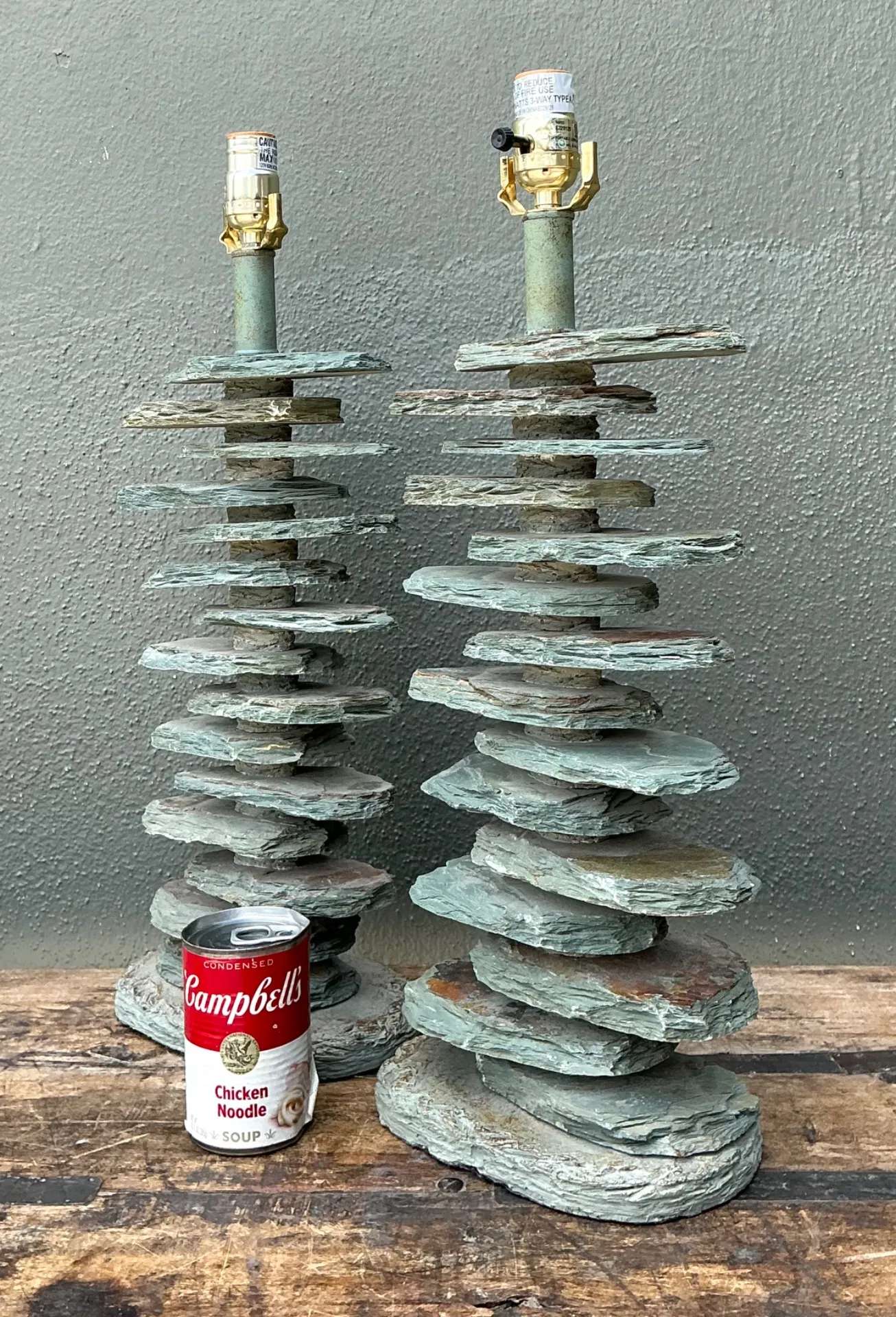 Vintage Stacked Stone Table Lamps - Pair — additional photo 1