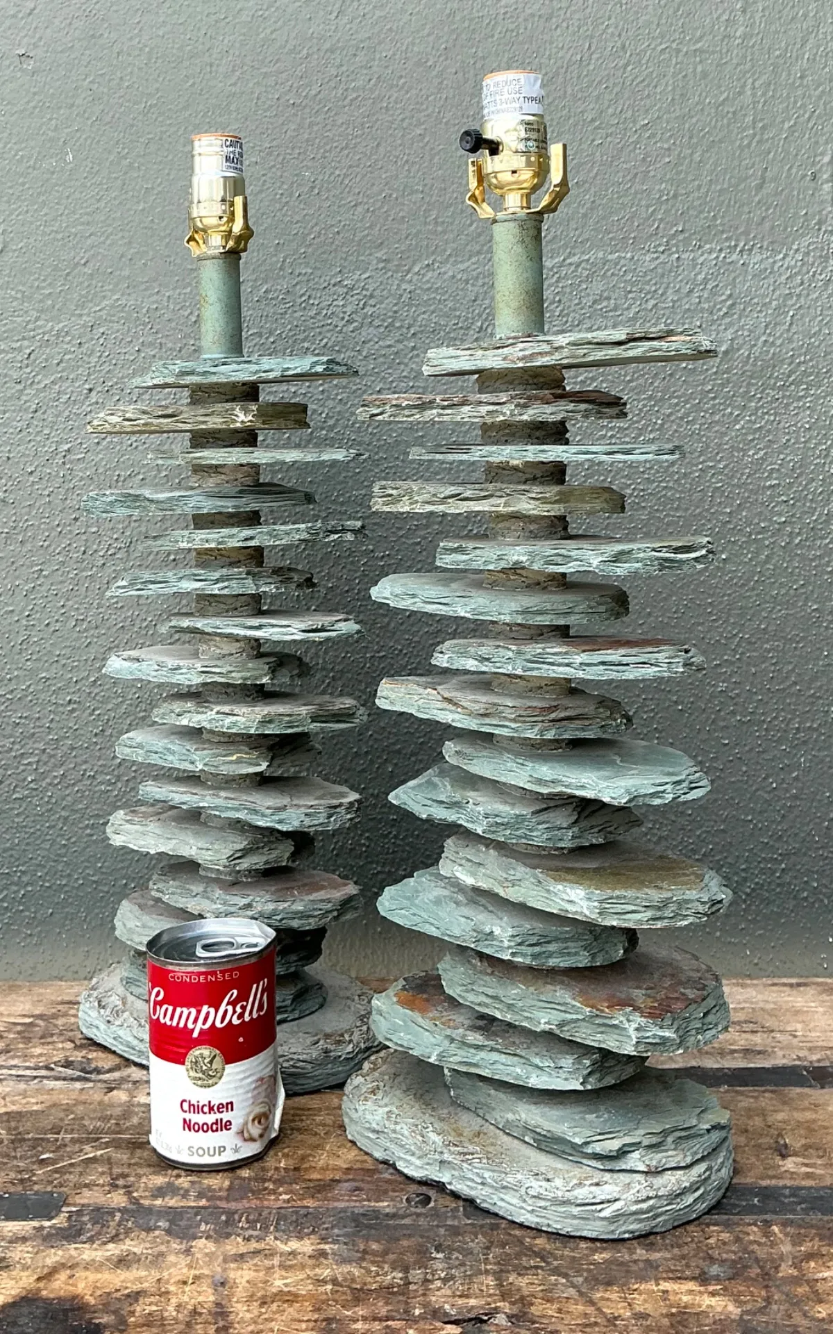 Vintage Stacked Stone Table Lamps - Pair