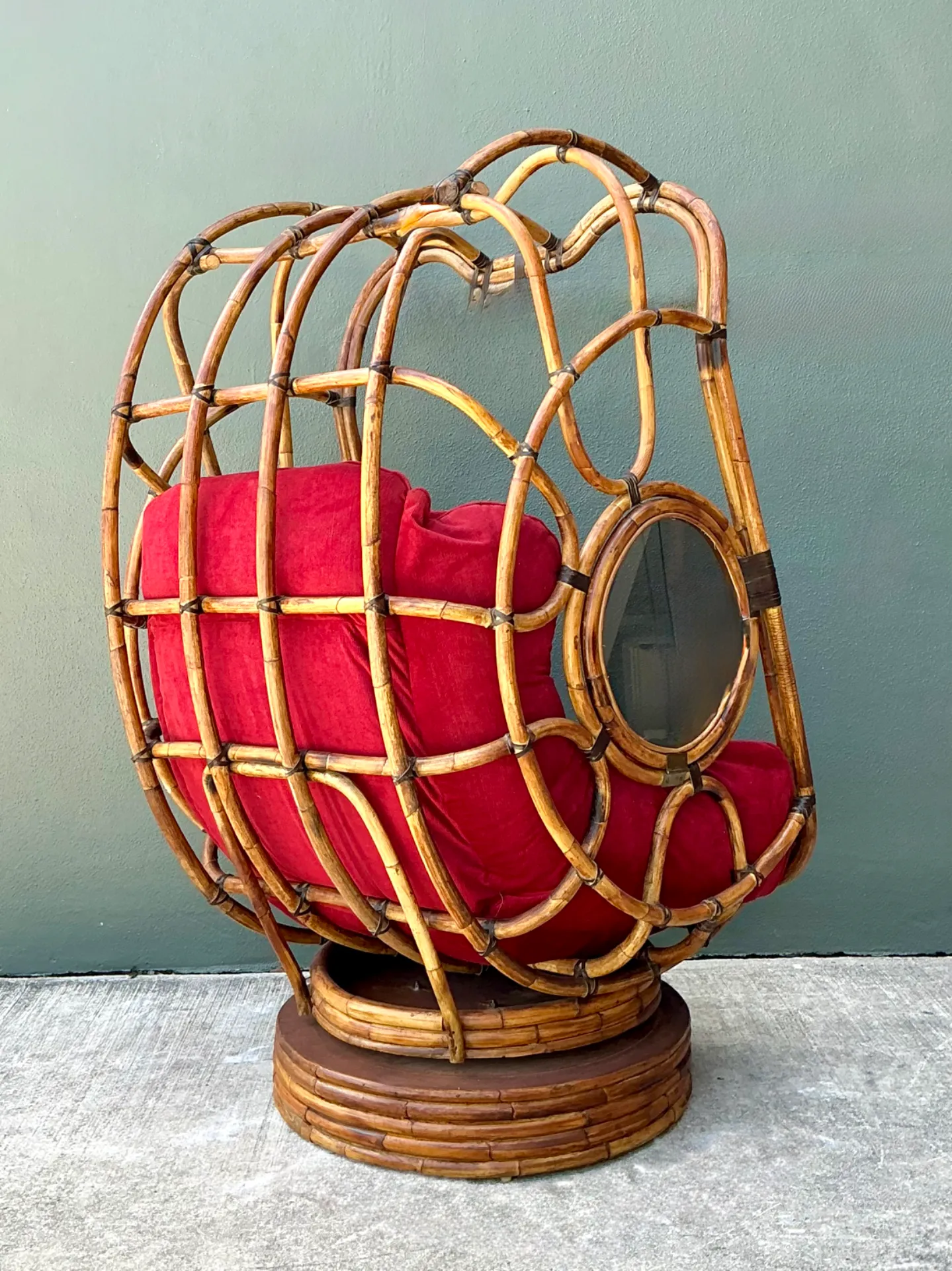 Vintage Bent Rattan Swivel Lounge Chair With Flip Down Side Tables — additional photo 4