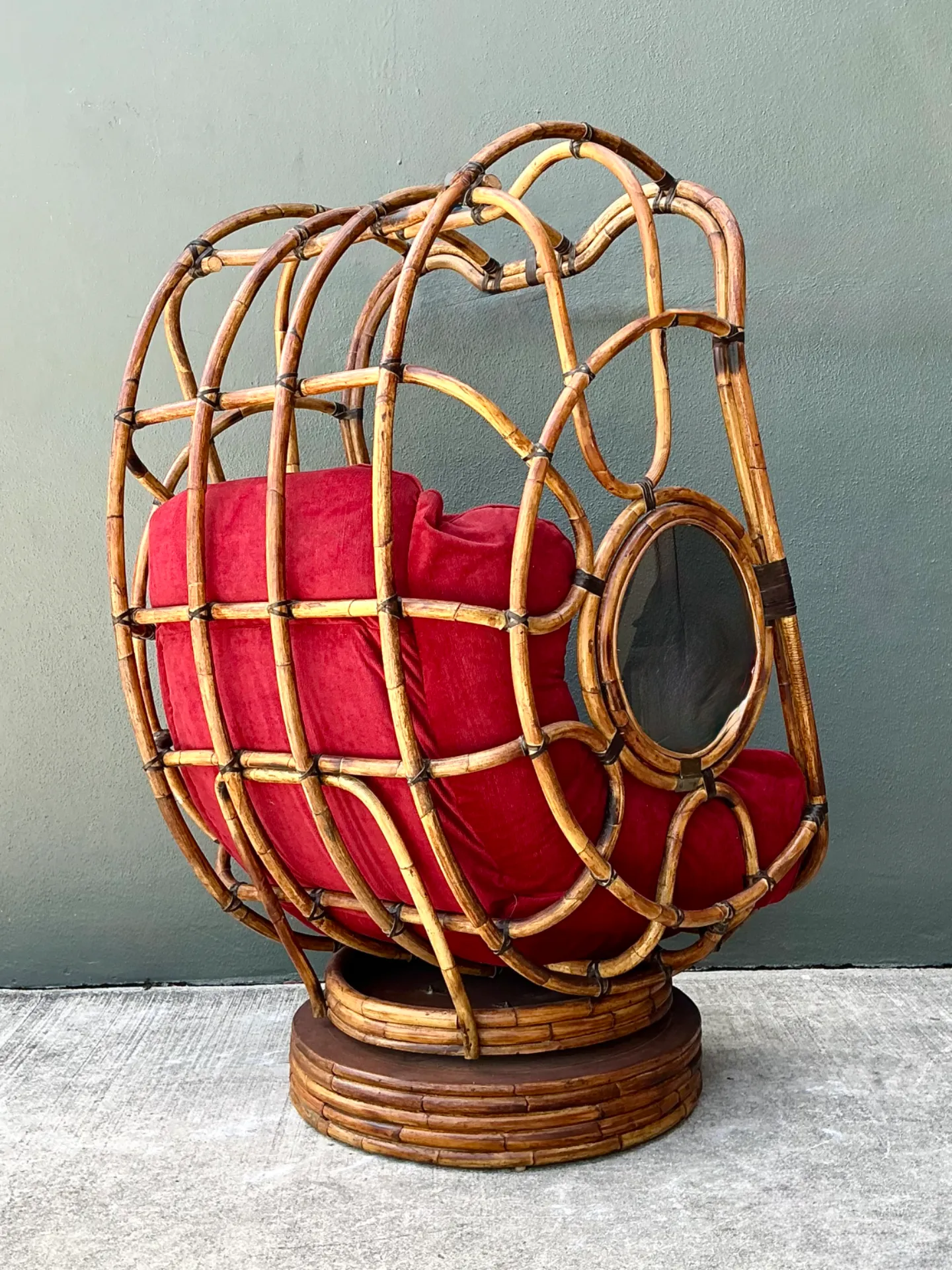 Vintage Bent Rattan Swivel Lounge Chair With Flip Down Side Tables — additional photo 8
