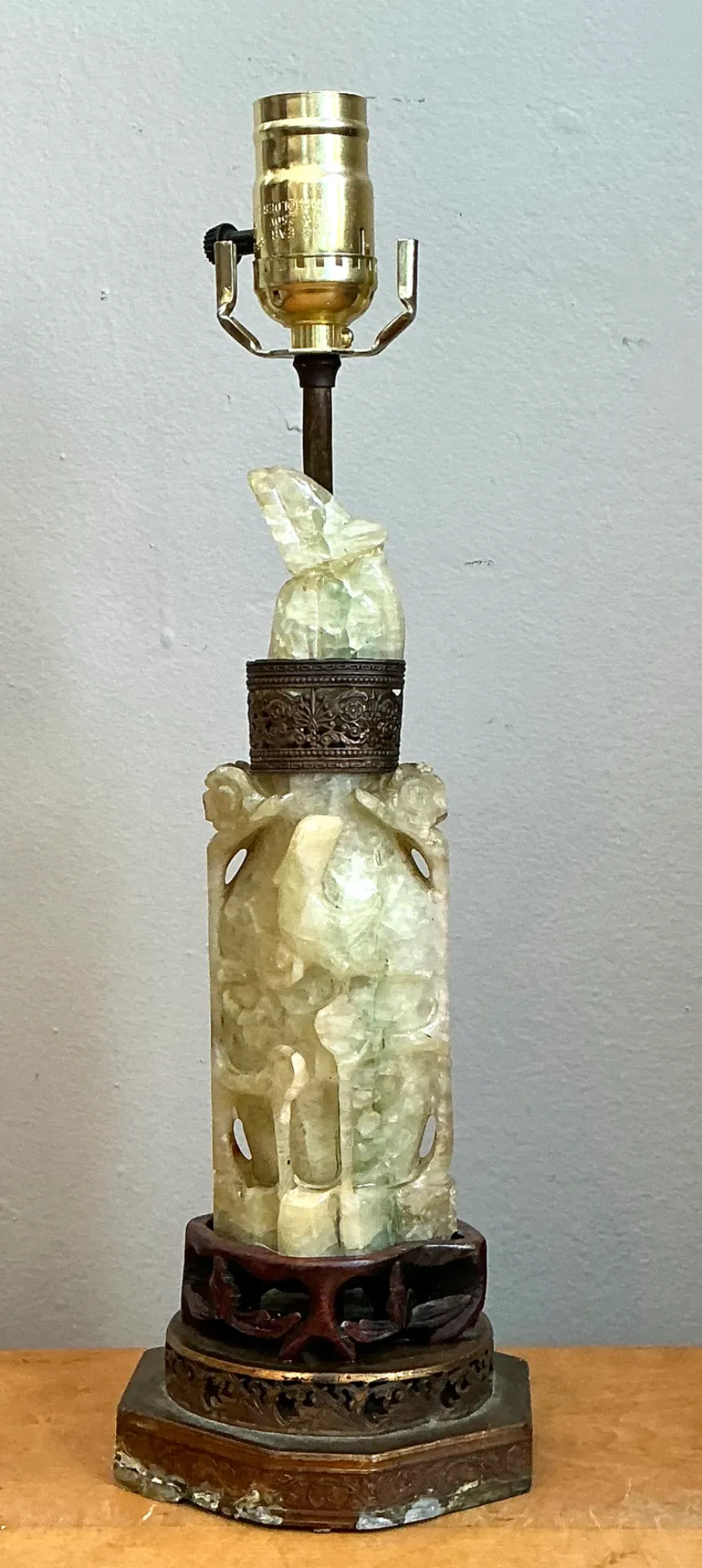 Vintage Jadite Carved Lamp with Brass — additional photo 5