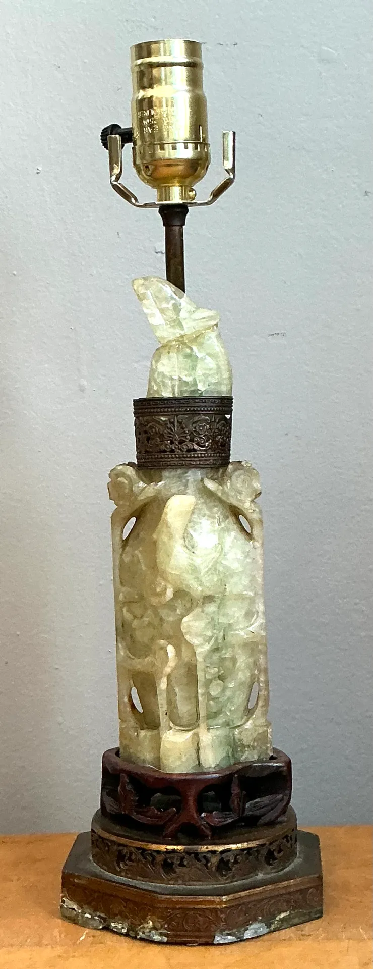Vintage Jadite Carved Lamp with Brass — additional photo 8