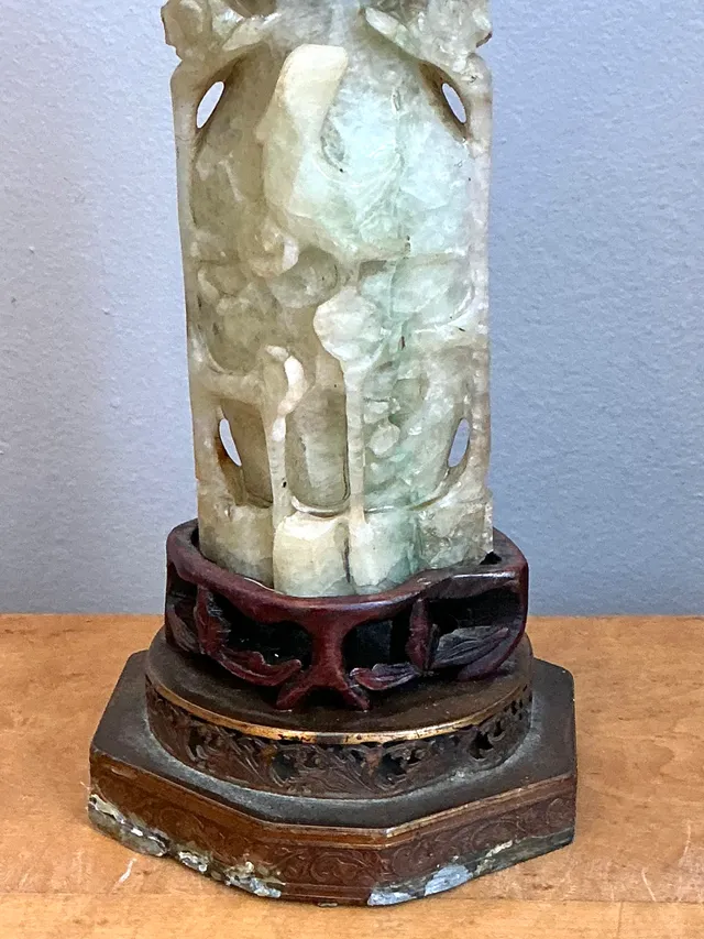 Vintage Jadite Carved Lamp with Brass — additional photo 3