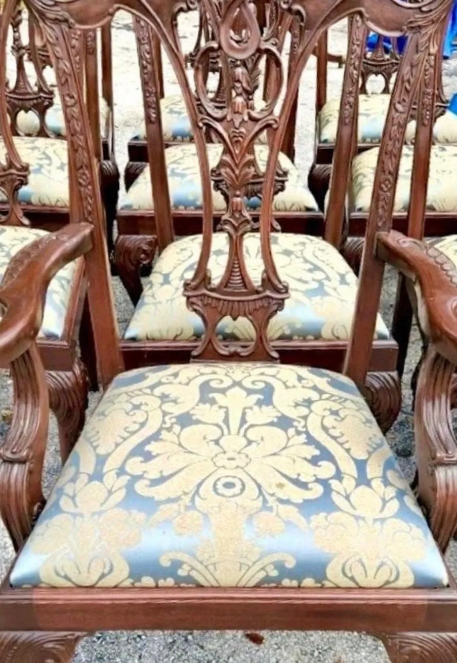 Vintage Ball and Claw Chippendale Dining Chairs In Fortuny - Set Of 8 — additional photo 4