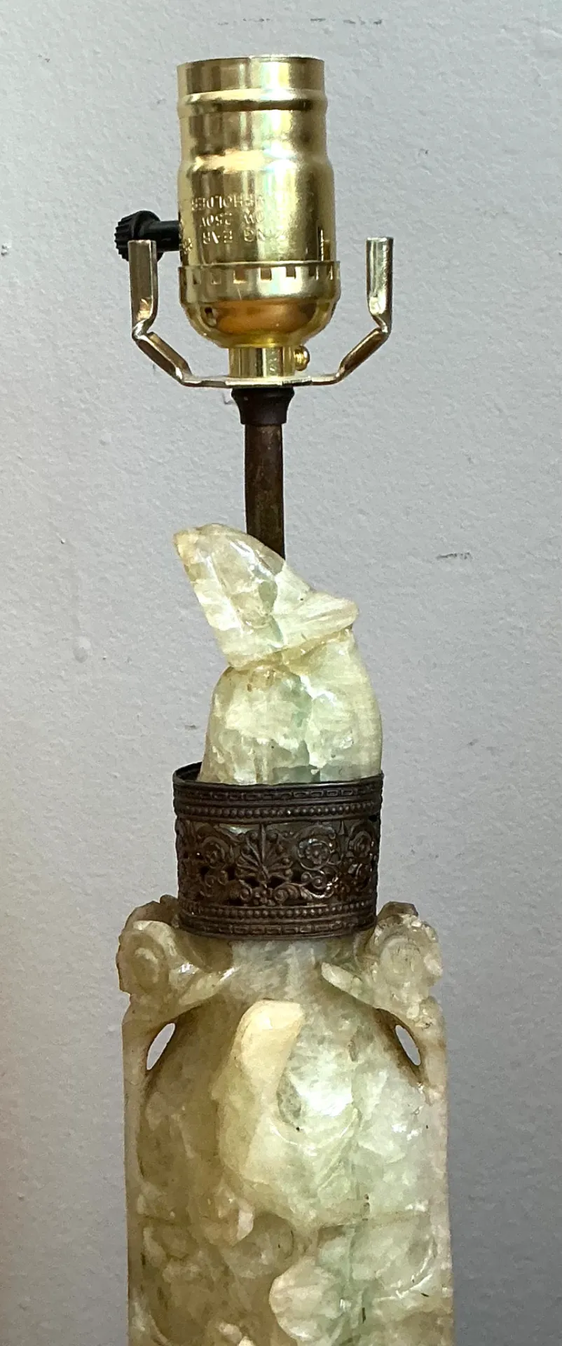 Vintage Jadite Carved Lamp with Brass — additional photo 4