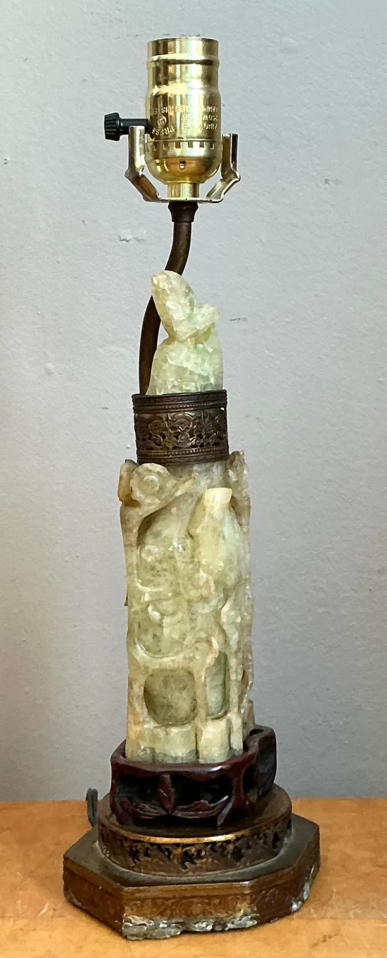 Vintage Jadite Carved Lamp with Brass — additional photo 6