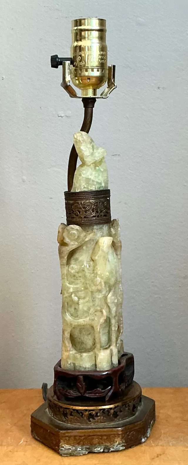 Vintage Jadite Carved Lamp with Brass — additional photo 6