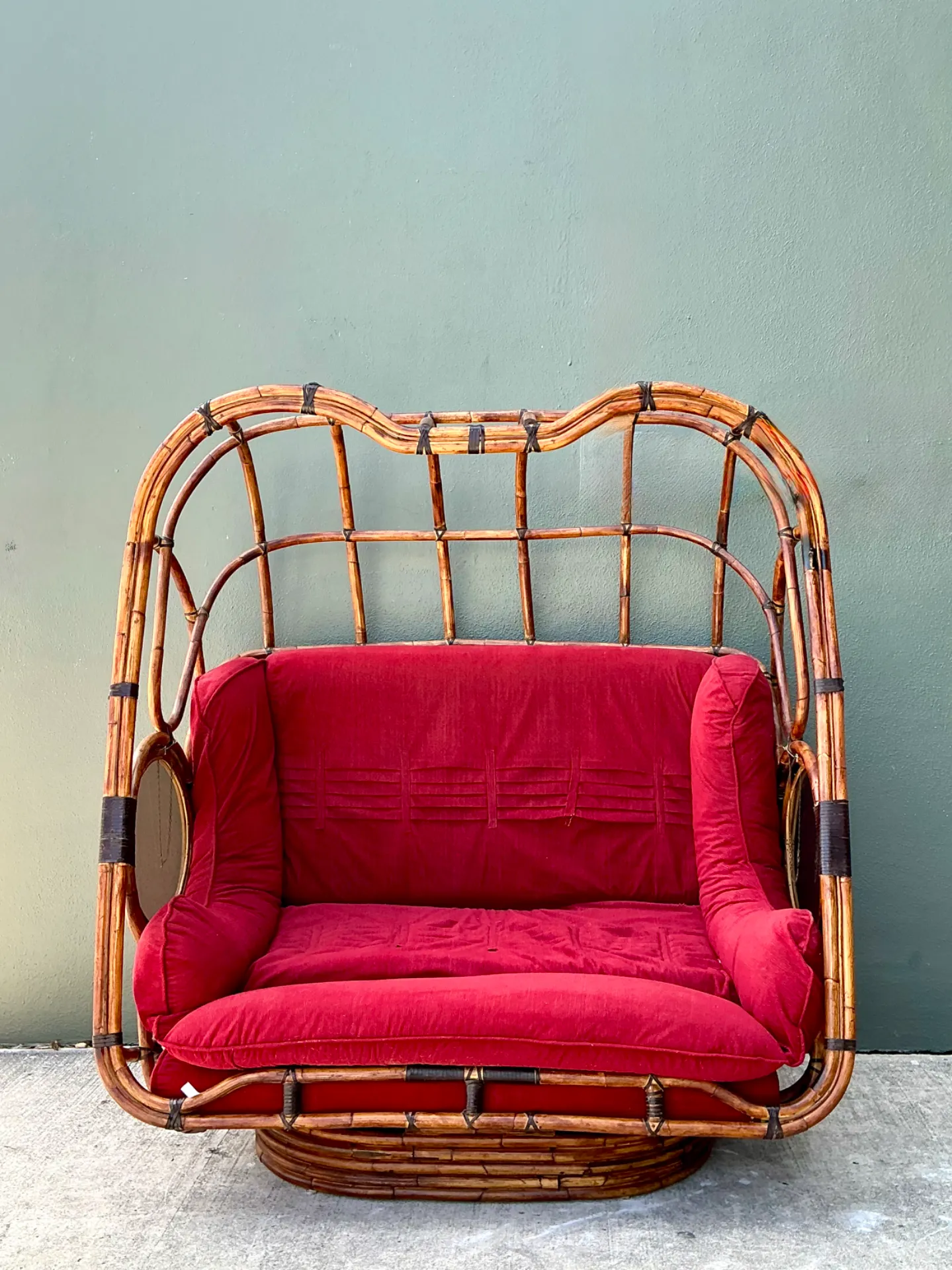 Vintage Boho Rattan Swivel Lounge Hooded Loveseat — additional photo 7