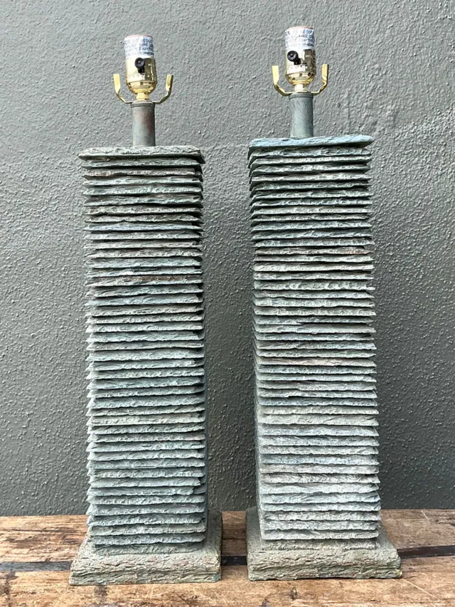 Vintage Stacked Stone Table Lamps - Pair — additional photo 4