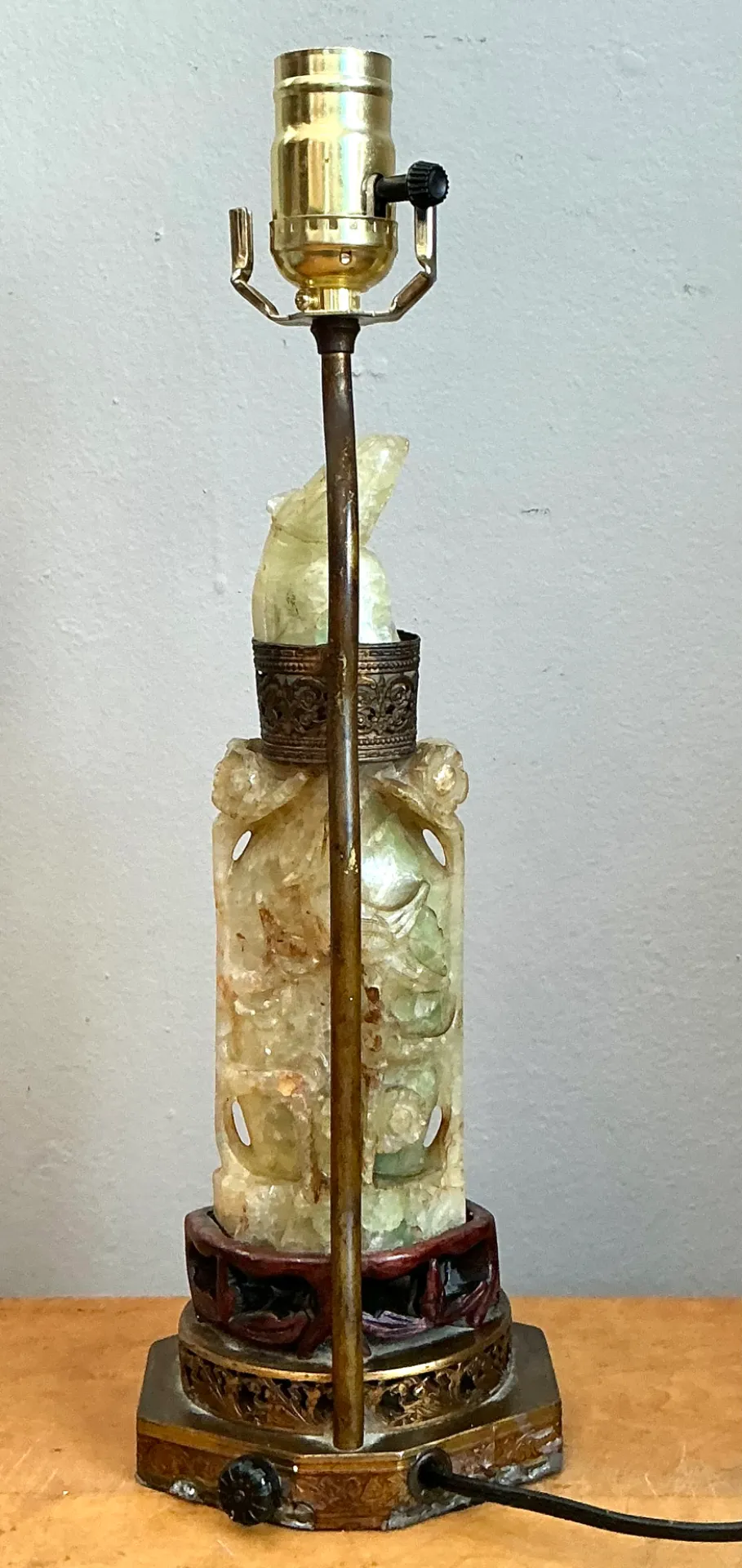 Vintage Jadite Carved Lamp with Brass — additional photo 7