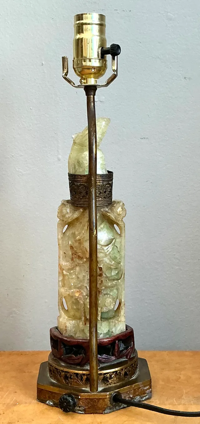 Vintage Jadite Carved Lamp with Brass — additional photo 7