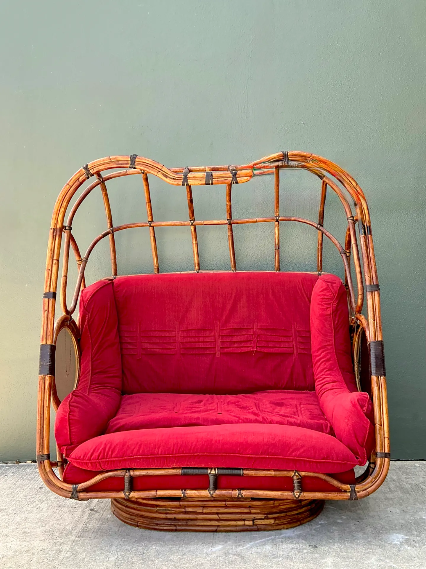 Vintage Boho Rattan Swivel Lounge Hooded Loveseat — additional photo 2