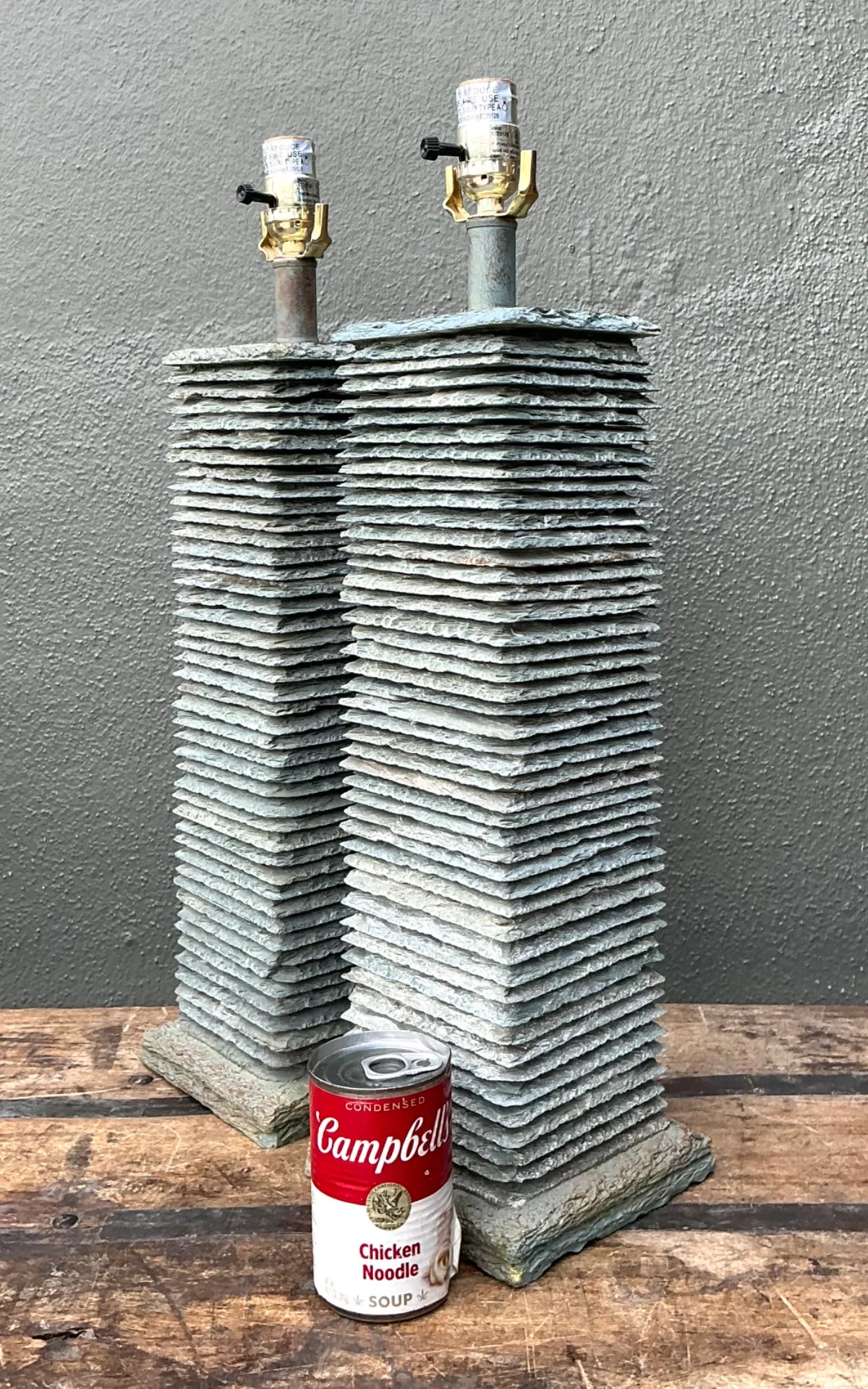 Vintage Stacked Stone Table Lamps - Pair