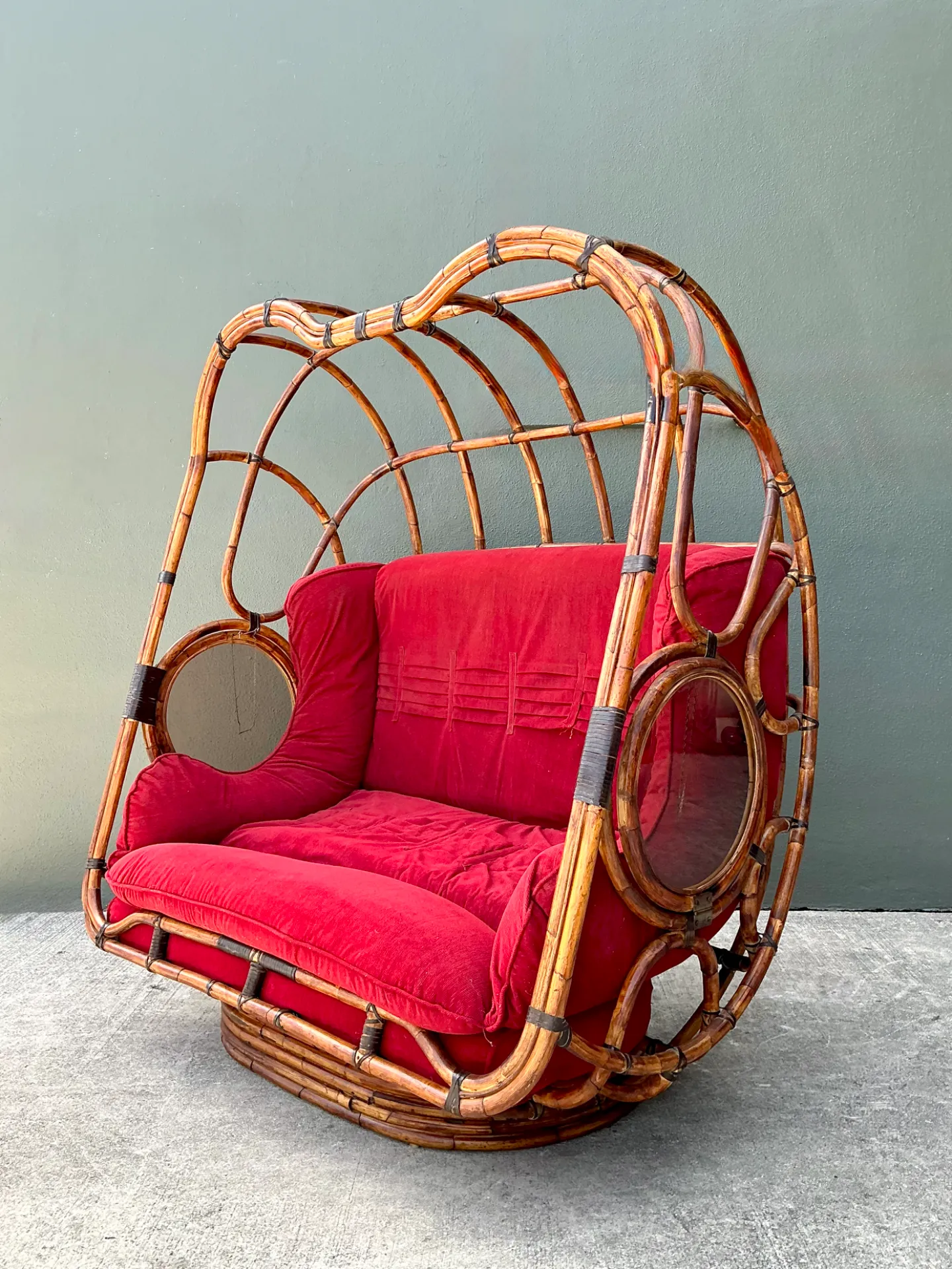 Vintage Boho Rattan Swivel Lounge Hooded Loveseat — additional photo 5