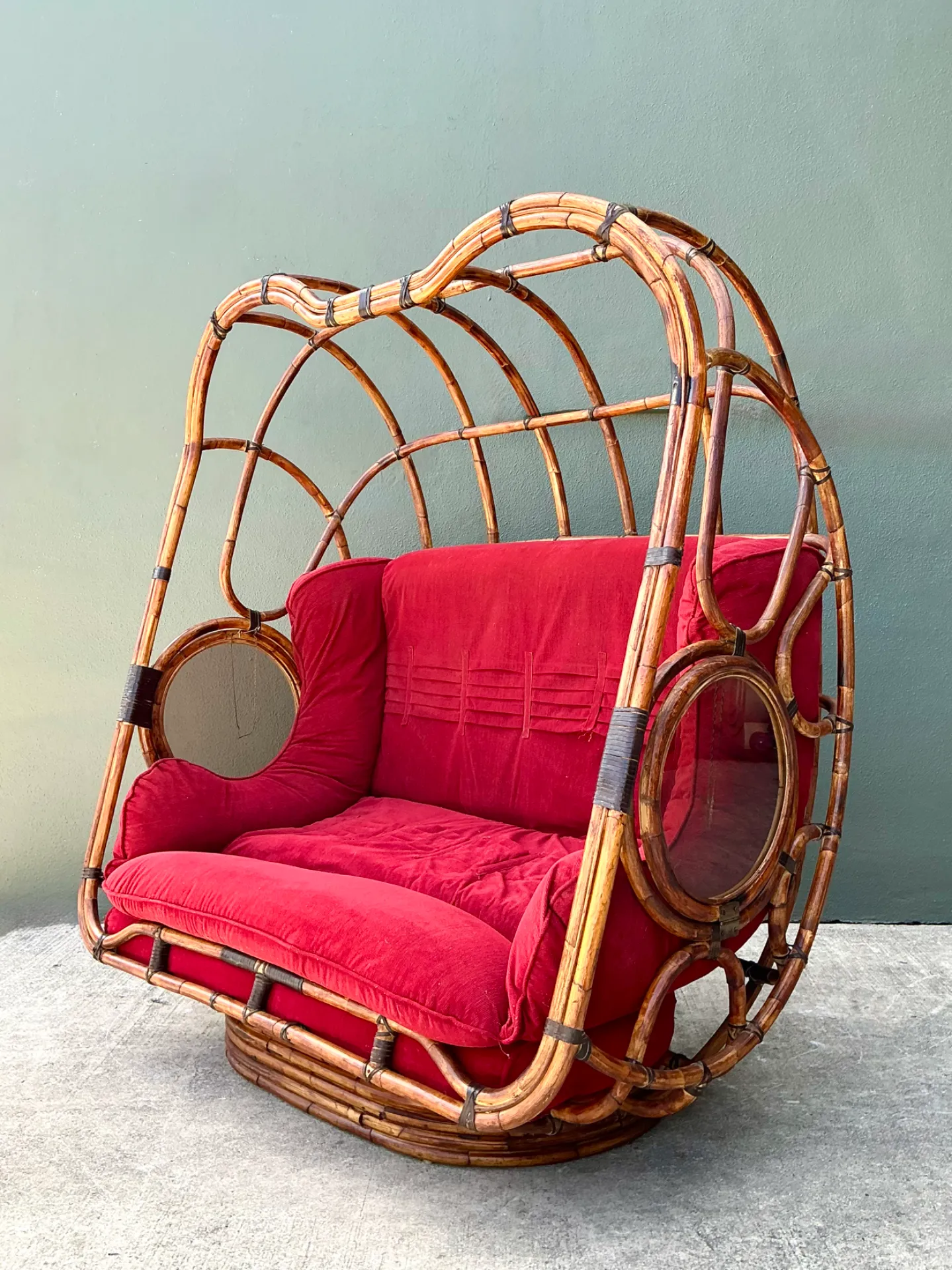 Vintage Boho Rattan Swivel Lounge Hooded Loveseat — additional photo 6