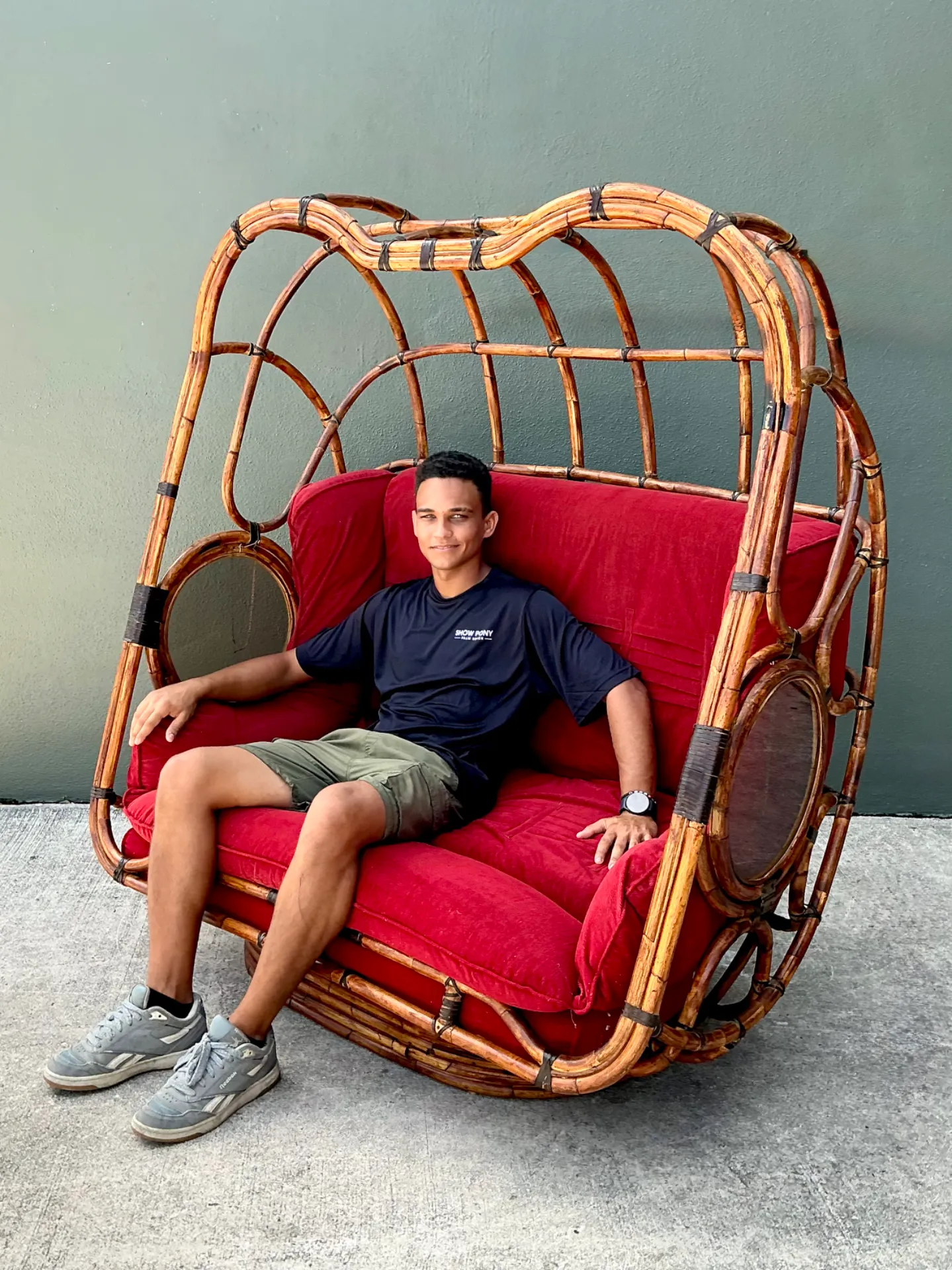 Vintage Boho Rattan Swivel Lounge Hooded Loveseat — additional photo 3