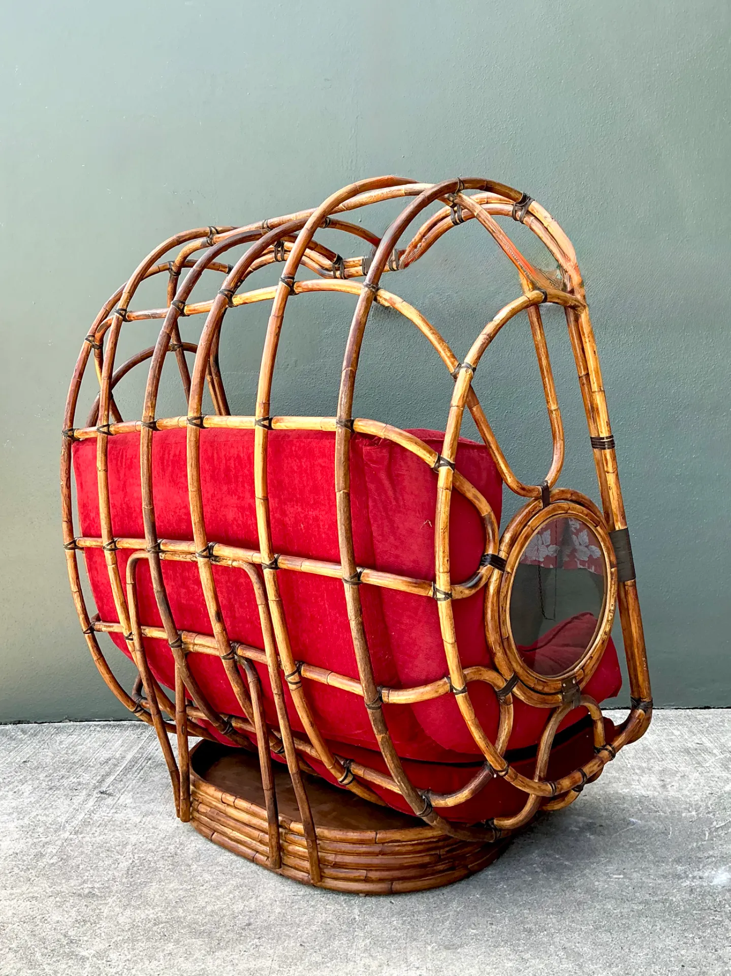 Vintage Boho Rattan Swivel Lounge Hooded Loveseat — additional photo 1