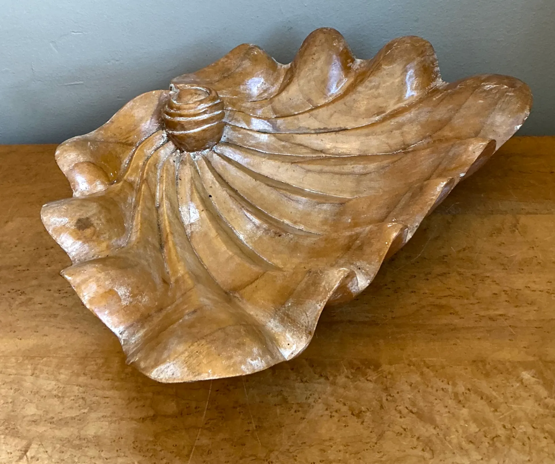 Vintage Carved Wood Clam Shell Bowl — additional photo 2