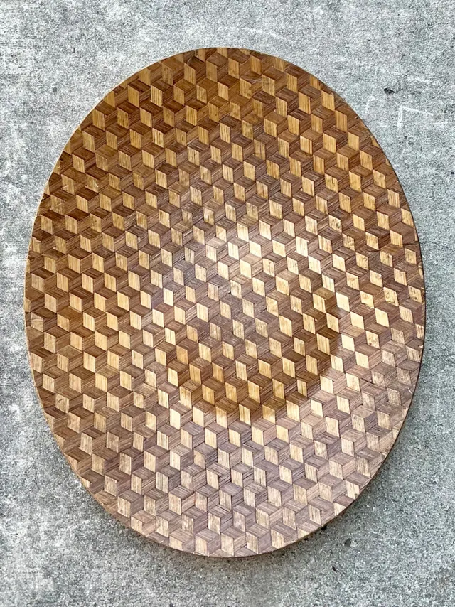 Vintage Geometric Wood Inlay Tray — additional photo 4