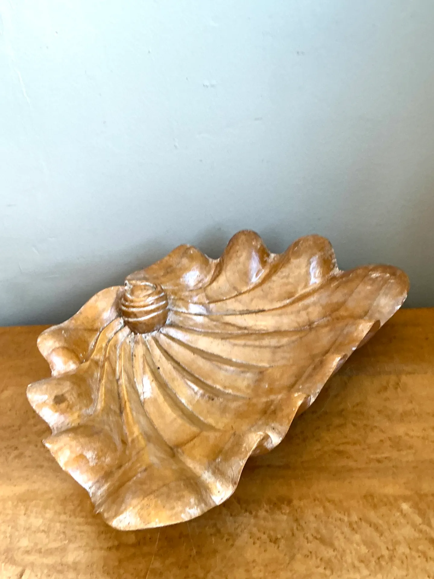 Vintage Carved Wood Clam Shell Bowl — additional photo 5