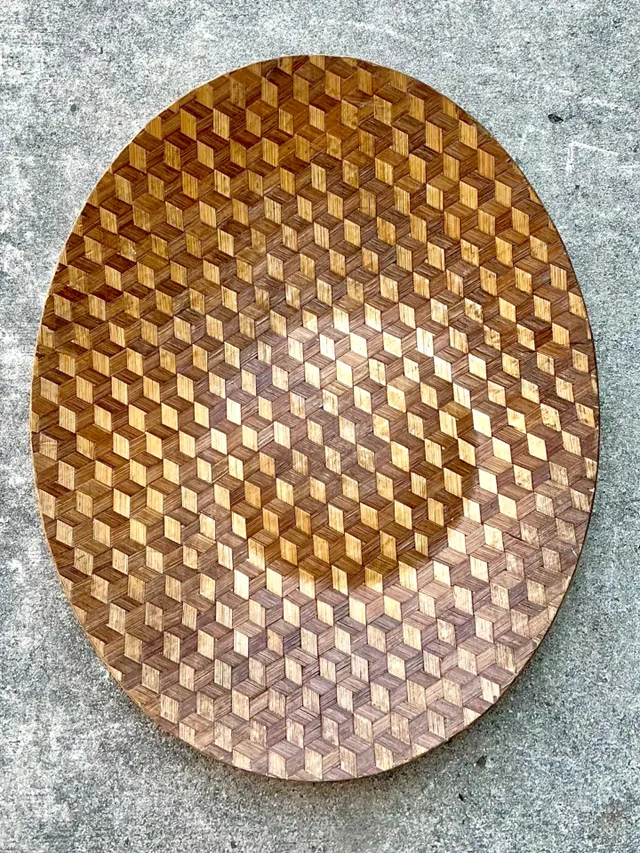 Vintage Geometric Wood Inlay Tray — additional photo 6