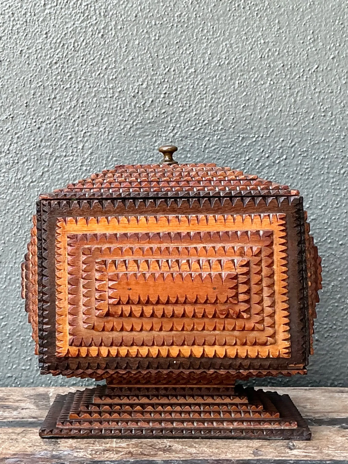 Vintage Tramp Art Wood Box On Pedestal — additional photo 6