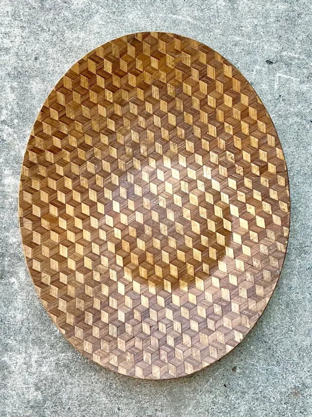 Vintage Geometric Wood Inlay Tray — additional photo 8