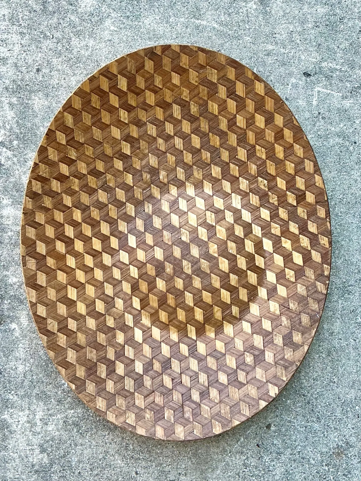 Vintage Geometric Wood Inlay Tray — additional photo 3