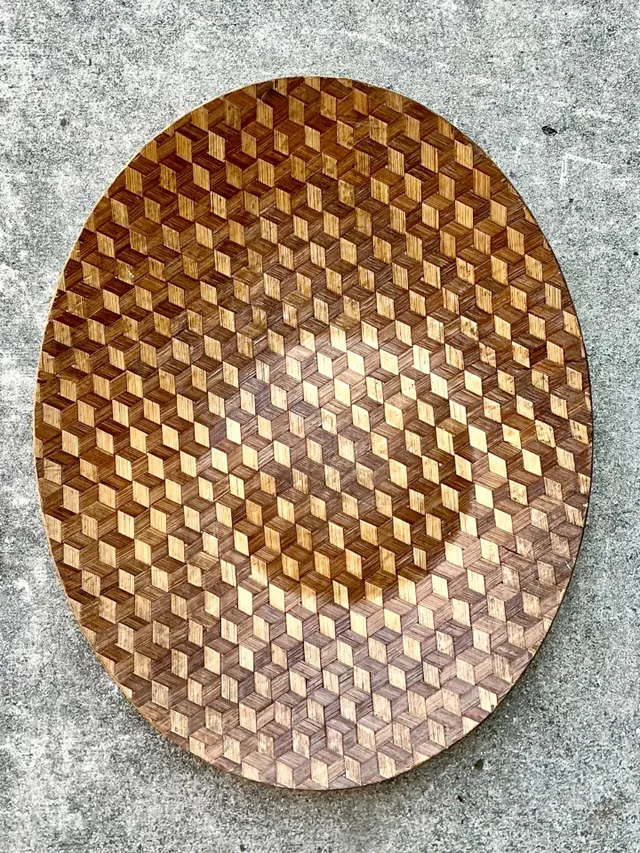 Vintage Geometric Wood Inlay Tray — additional photo 5