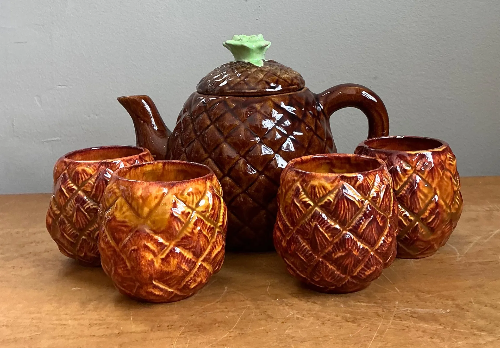 Vintage Pineapple Ceramic Teapot and Mugs Set — additional photo 7