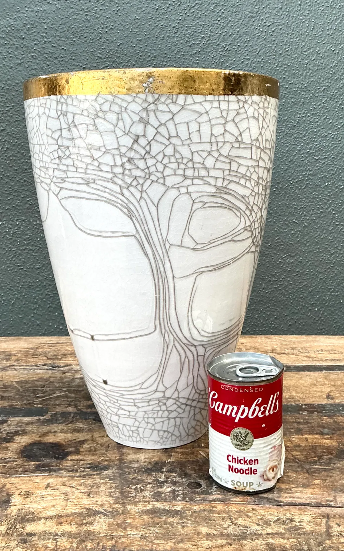 Vintage Italian Gold Rimmed Crackle Ceramic Vase — additional photo 3