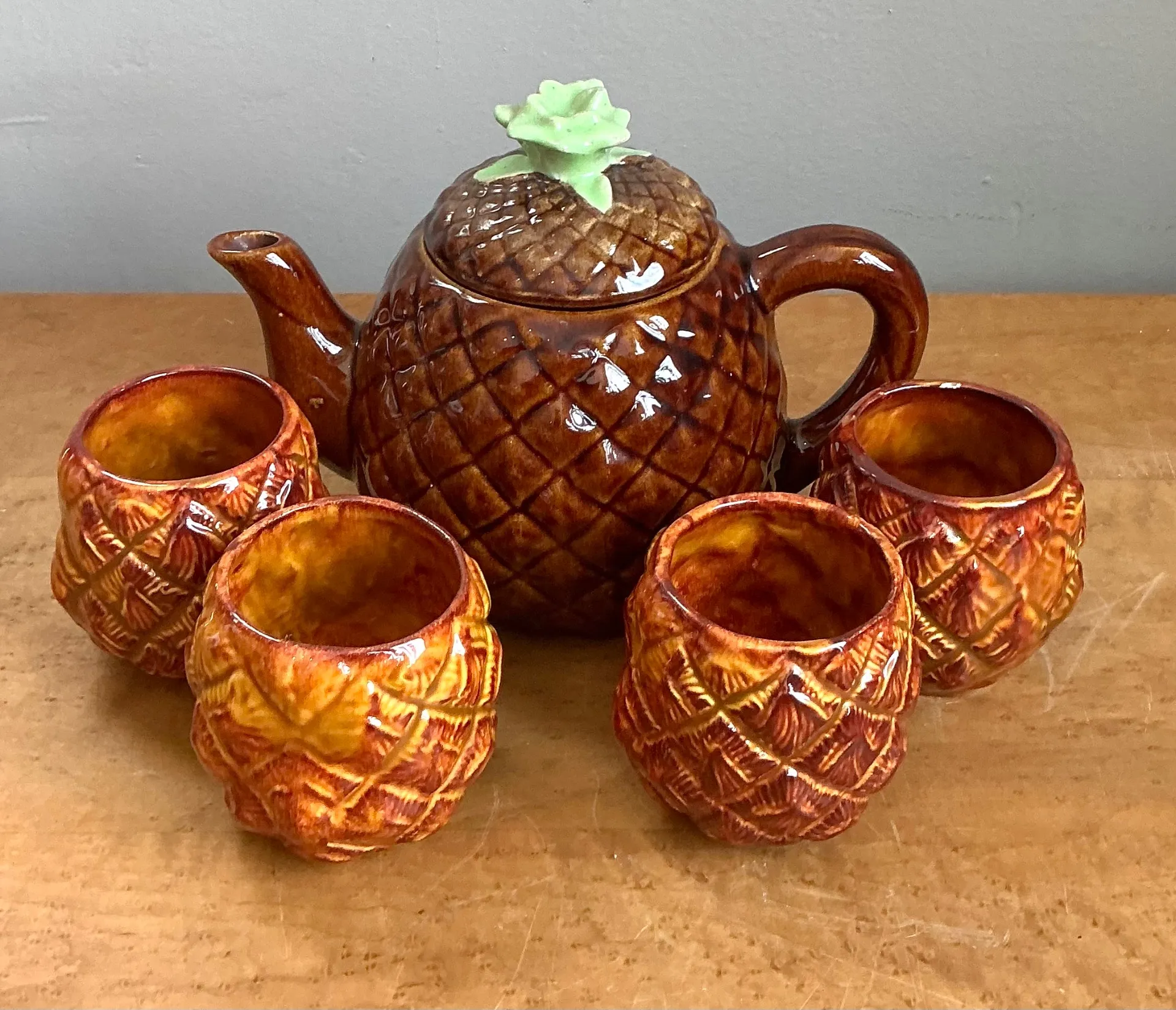 Vintage Pineapple Ceramic Teapot and Mugs Set — additional photo 6