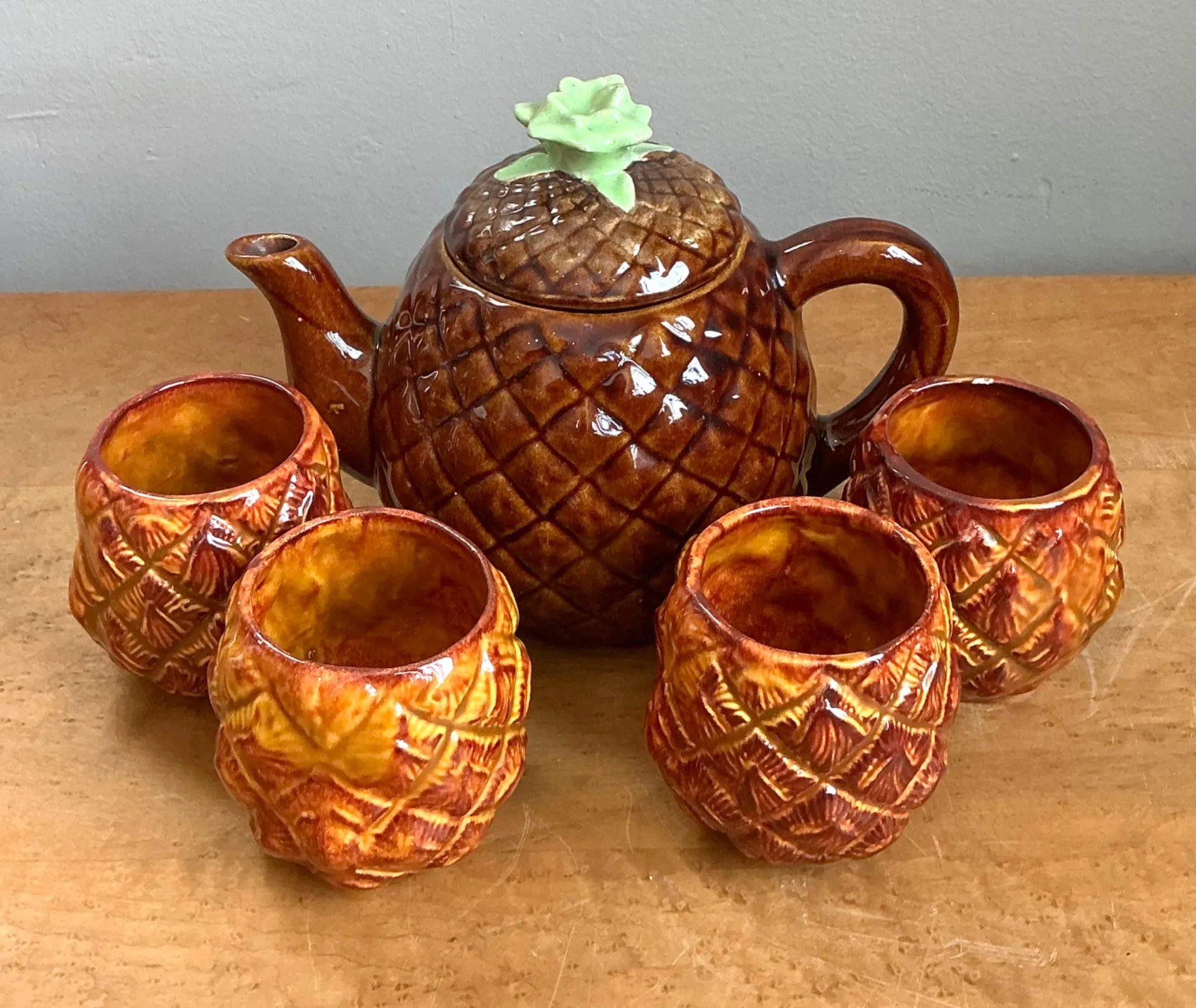Vintage Pineapple Ceramic Teapot and Mugs Set — additional photo 8