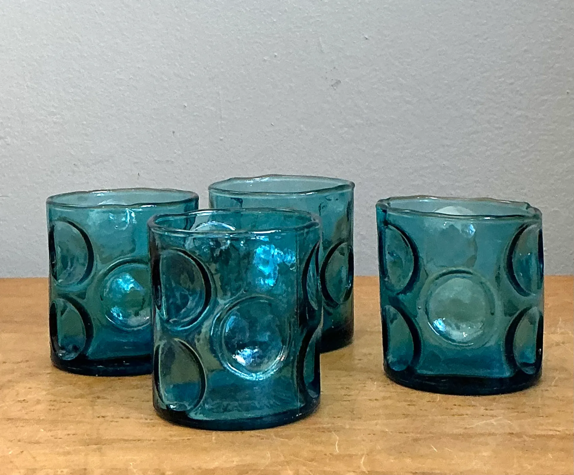Vintage Blue Embossed Glass Shot Glasses - Set of 4 — additional photo 5