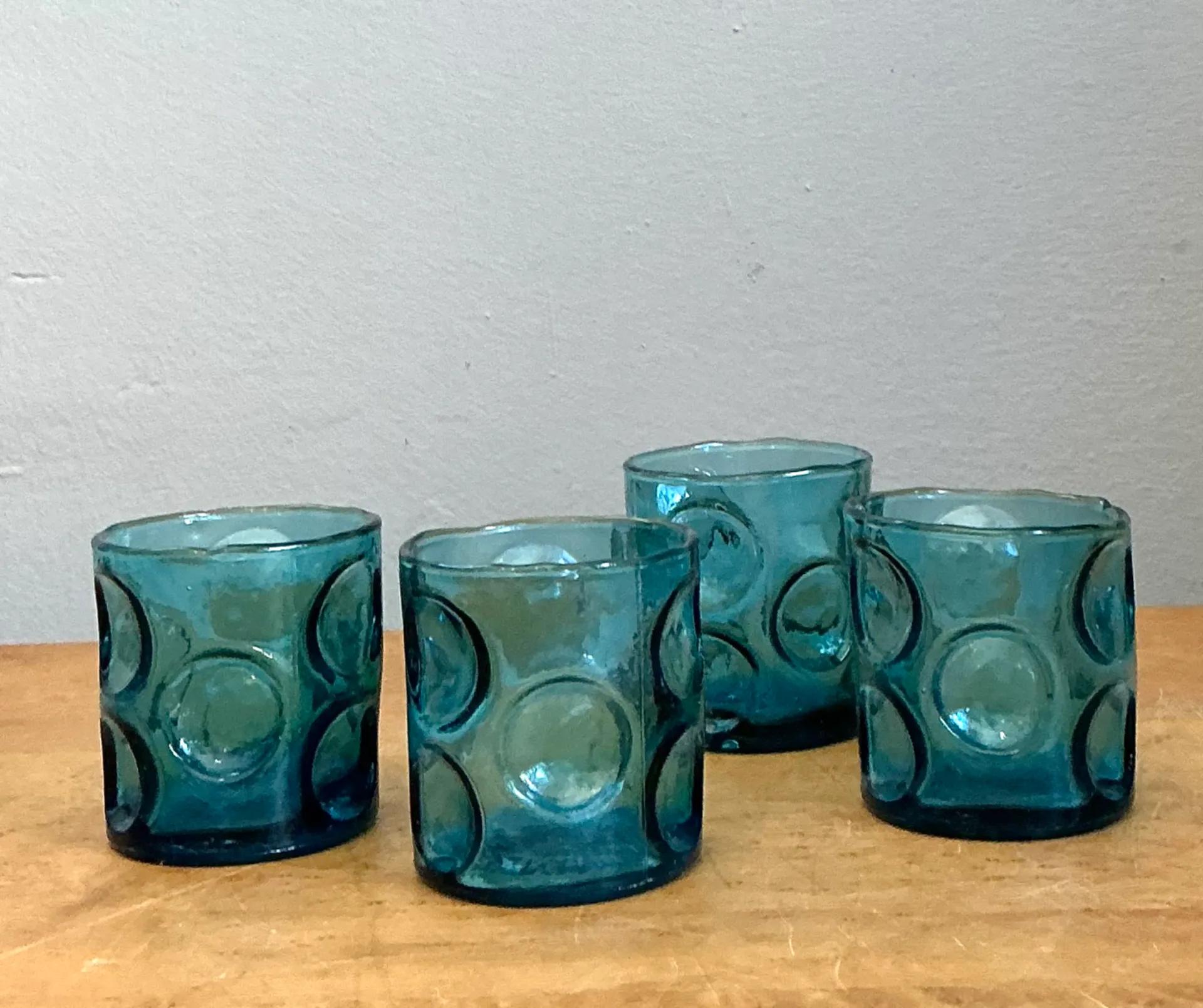 Vintage Blue Embossed Glass Shot Glasses - Set of 4 — additional photo 3