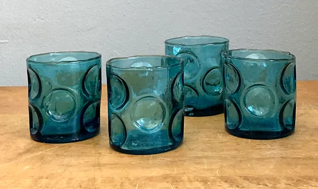 Vintage Blue Embossed Glass Shot Glasses - Set of 4 — additional photo 1
