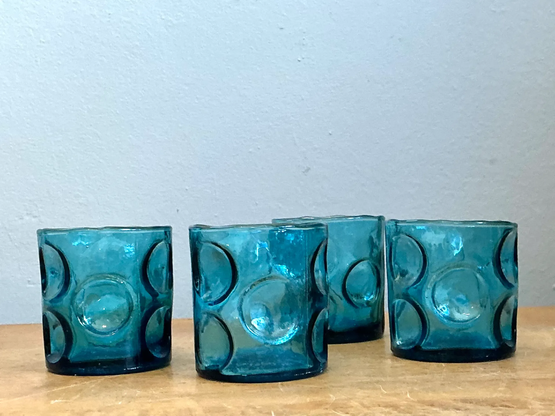 Vintage Blue Embossed Glass Shot Glasses - Set of 4 — additional photo 6