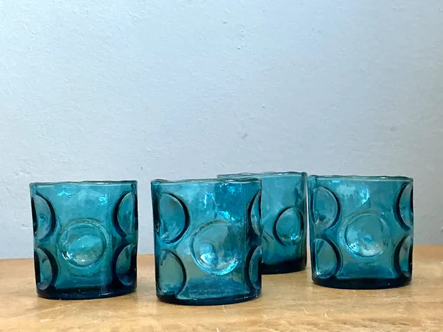 Vintage Blue Embossed Glass Shot Glasses - Set of 4 — additional photo 6