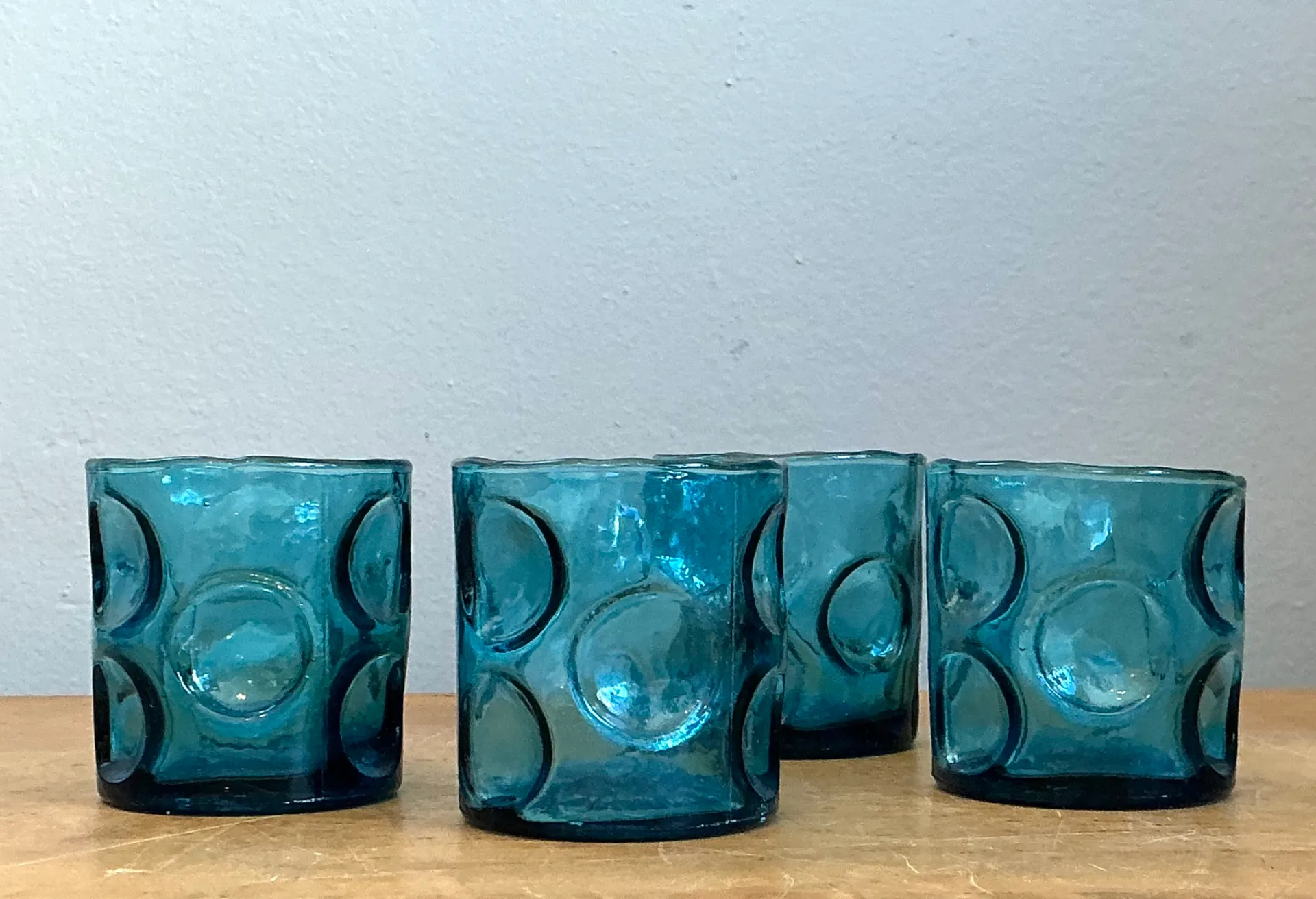 Vintage Blue Embossed Glass Shot Glasses - Set of 4 — additional photo 7