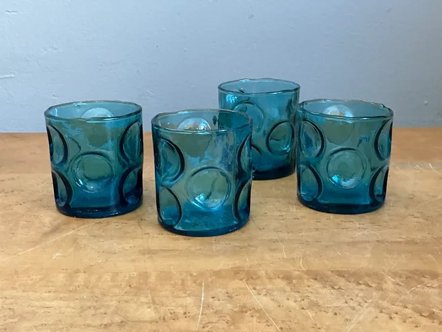 Vintage Blue Embossed Glass Shot Glasses - Set of 4 — additional photo 4