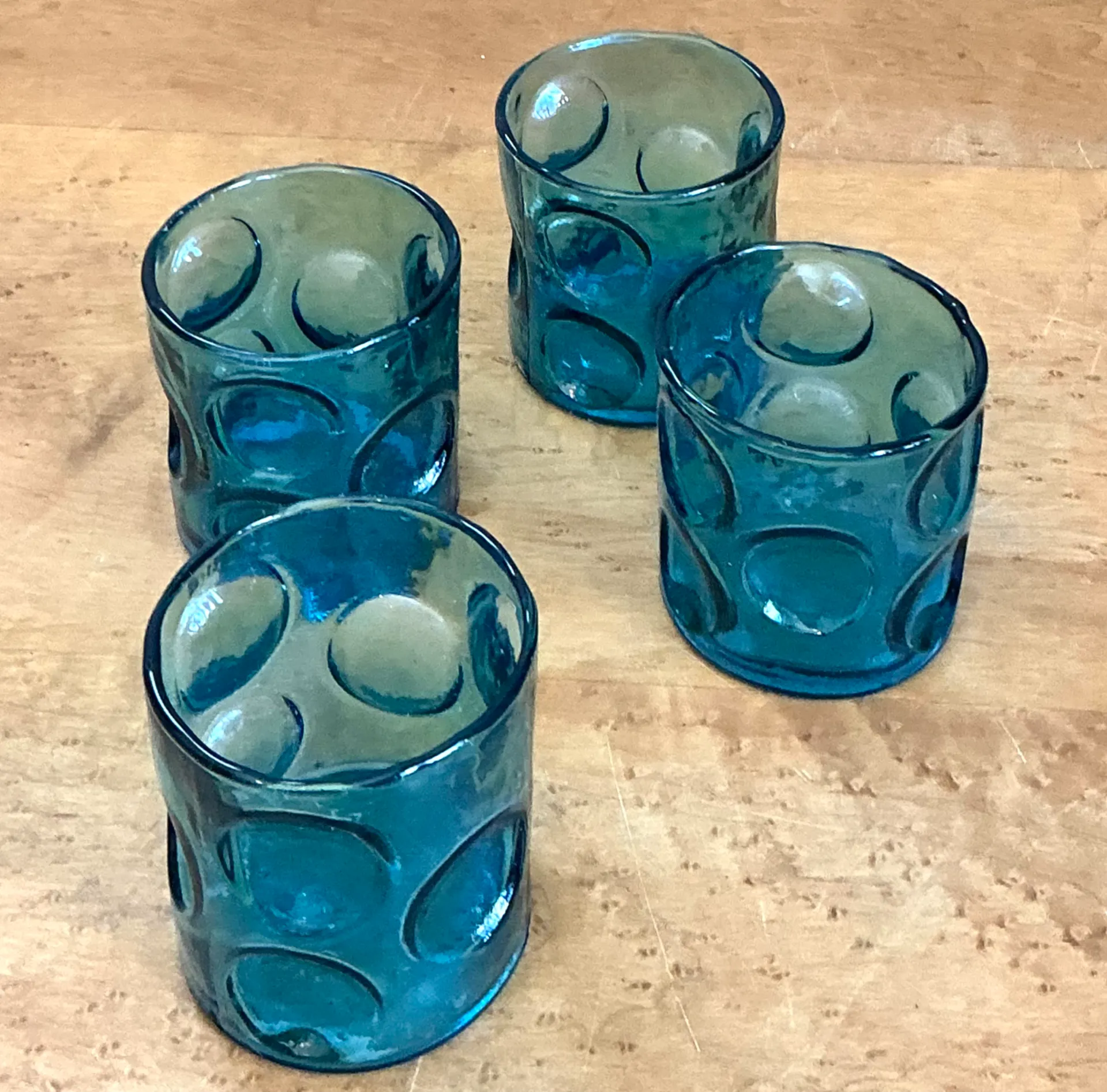 Vintage Blue Embossed Glass Shot Glasses - Set of 4 — additional photo 2