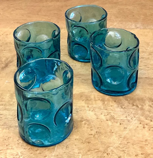 Vintage Blue Embossed Glass Shot Glasses - Set of 4 — additional photo 8