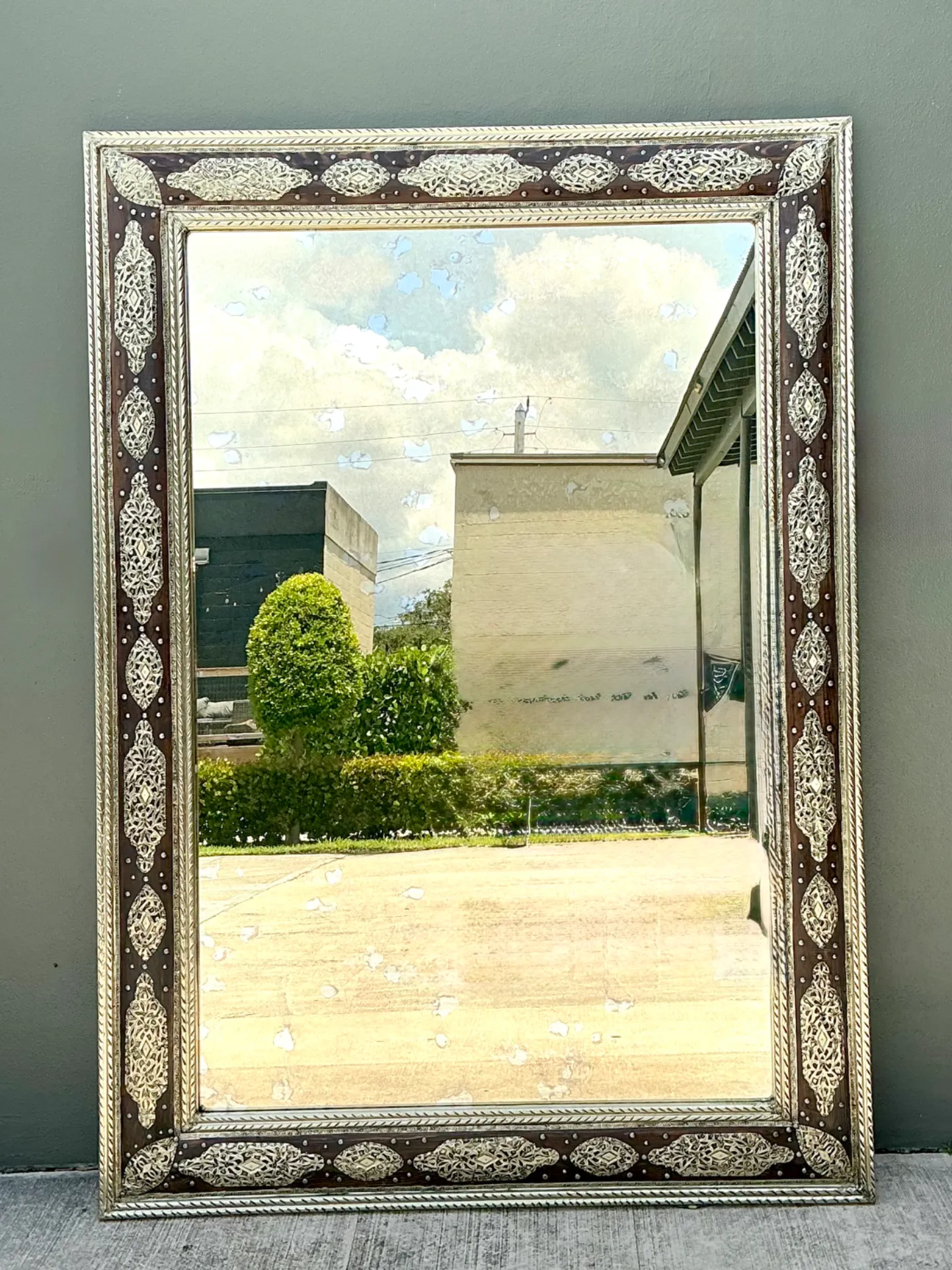 Vintage Moroccan Ornate Wood and Metal Mirror — additional photo 5