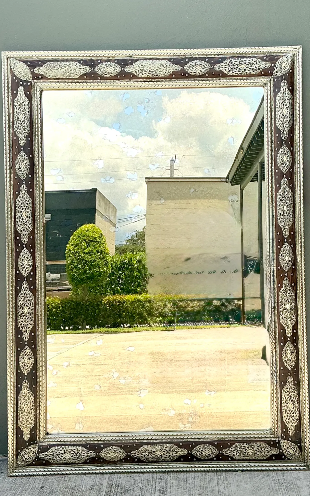 Vintage Moroccan Ornate Wood and Metal Mirror — additional photo 5