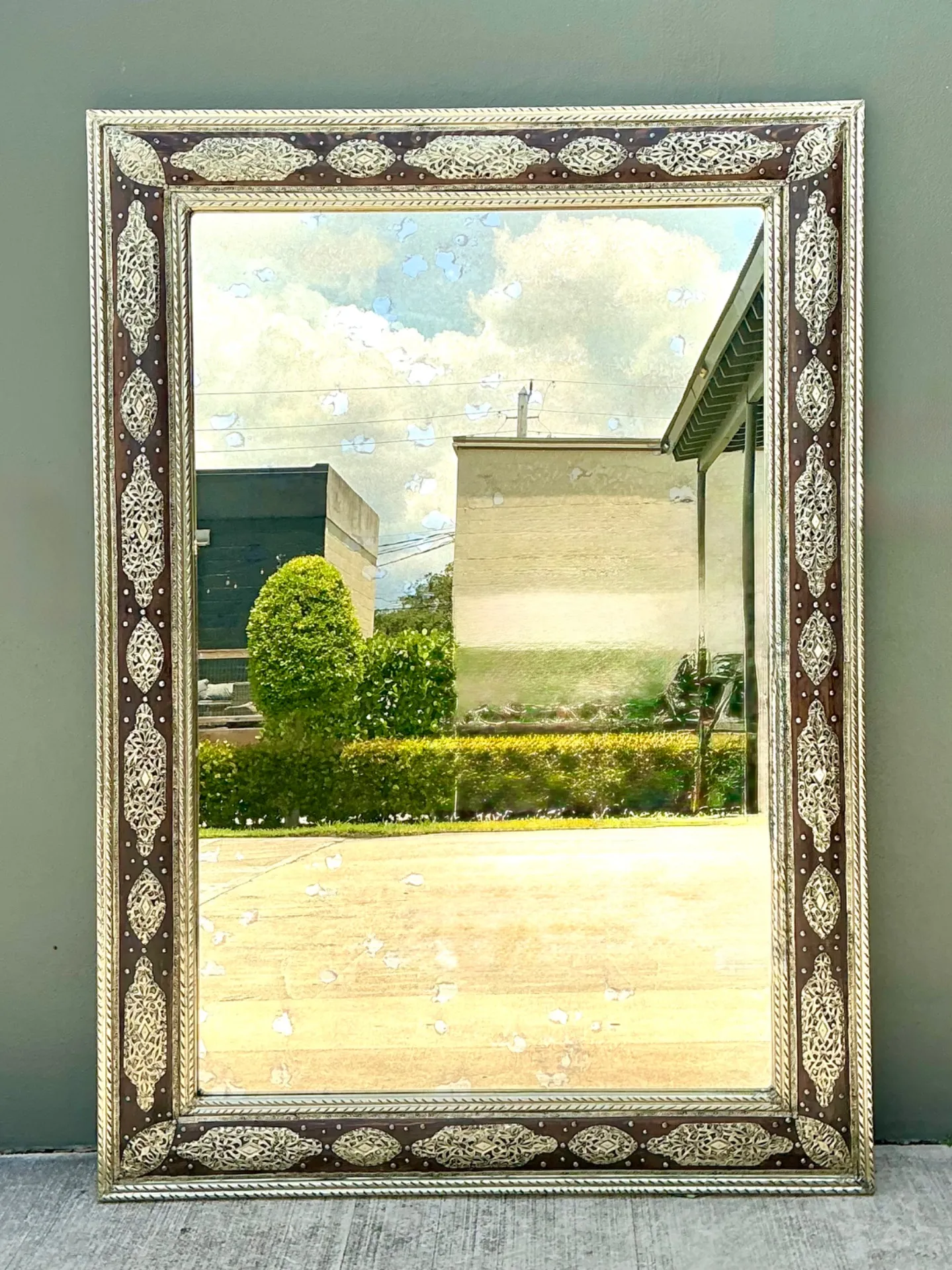 Vintage Moroccan Ornate Wood and Metal Mirror — additional photo 2