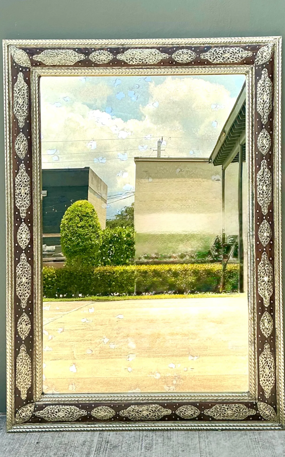 Vintage Moroccan Ornate Wood and Metal Mirror — additional photo 2