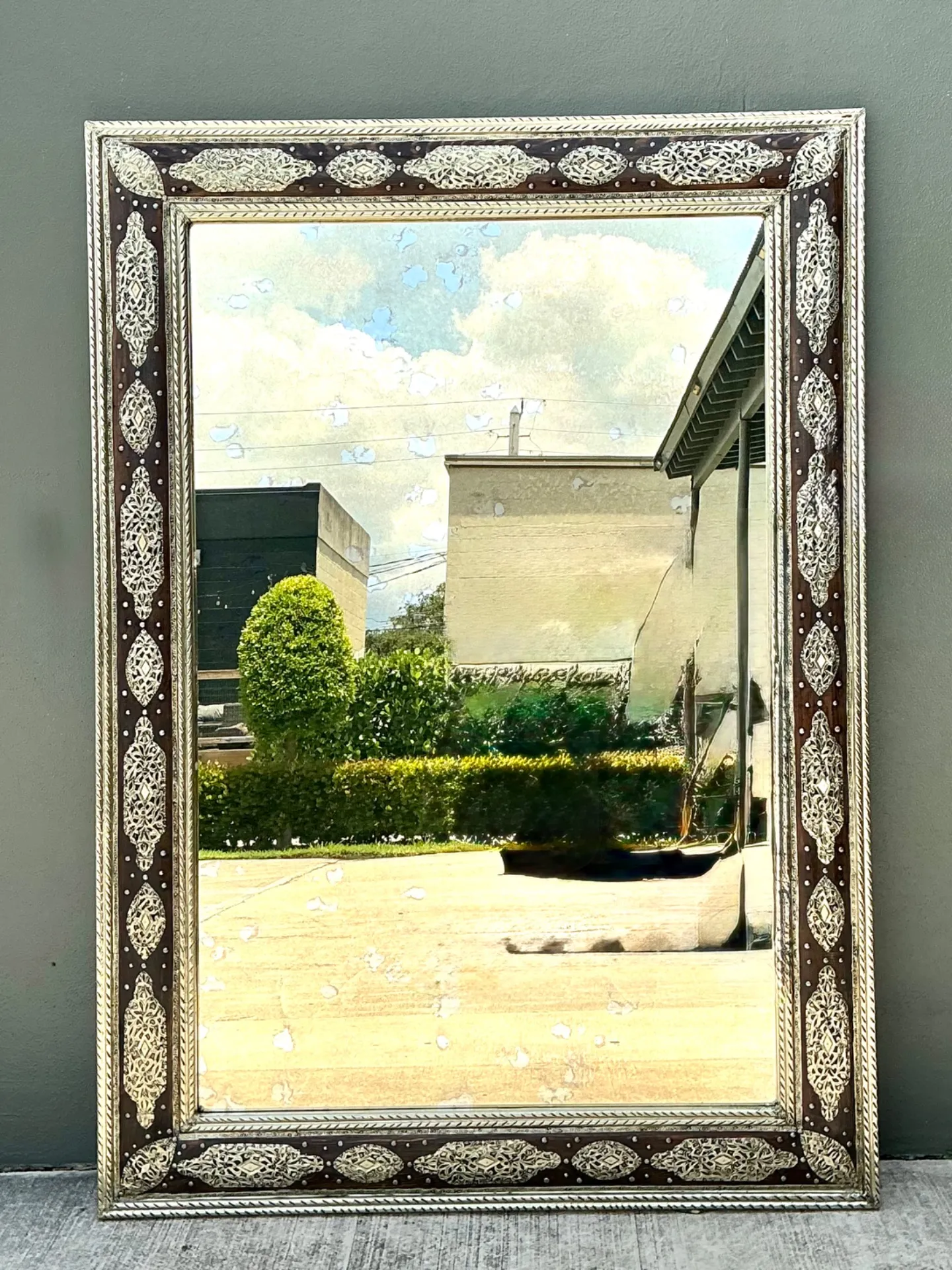 Vintage Moroccan Ornate Wood and Metal Mirror — additional photo 1